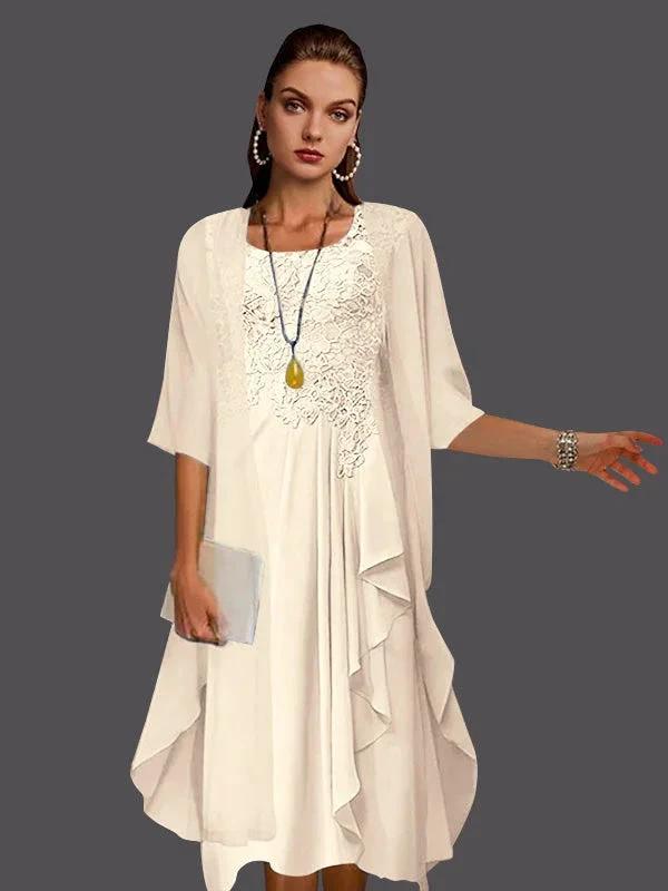 Two Piece A-Line Chiffon Lace Sleeveless Jacket Dresses with Pleats Appliques by Dreamylily