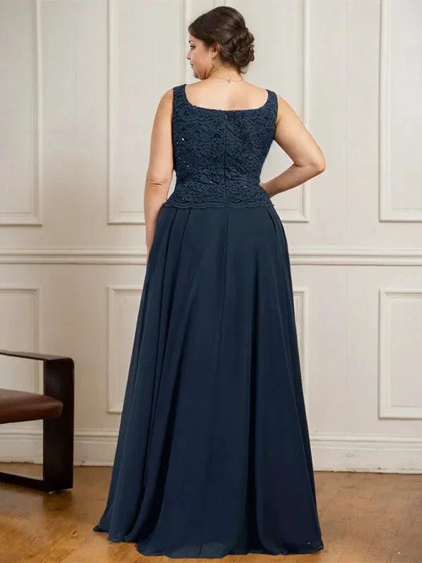 A-line Square Floor-Length Lace Chiffon Mother of the Bride Dress With Sequins by Dreamylily