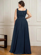 A-line Square Floor-Length Lace Chiffon Mother of the Bride Dress With Sequins by Dreamylily