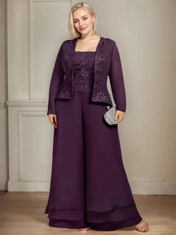 Separates Jumpsuit/Pantsuit Square Ankle-Length Lace Chiffon Mother of the Bride Dress With Sequins by Dreamylily