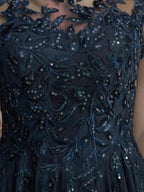 A-Line Scoop Floor-Length Chiffon Mother of the Bride Dress With Applique & Sequins by Dreamylily