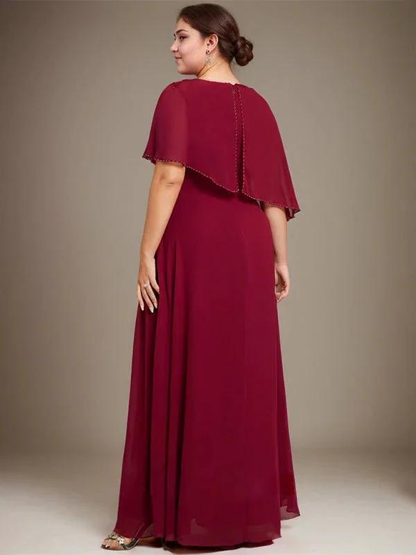 A-line Scoop Floor-Length Chiffon Lace Mother of the Bride Dress With Sequins Beading by Dreamylily