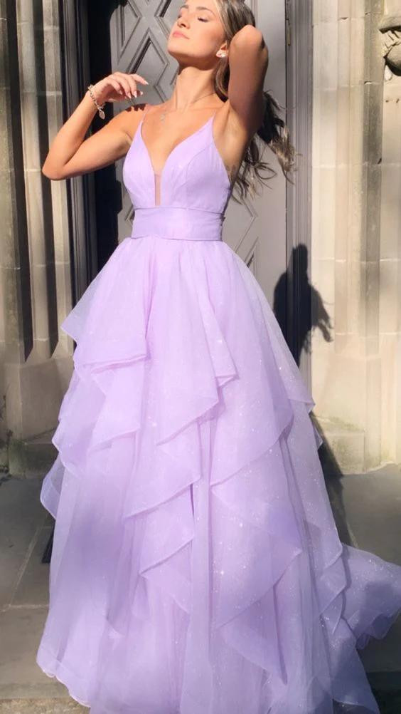 Lilac V Neck Evening Dress Elegant Prom Dress Y43 Hover Image