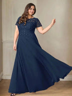 Dark Navy A-Line Boatneck Sequins Chiffon Dress by Dreamylily