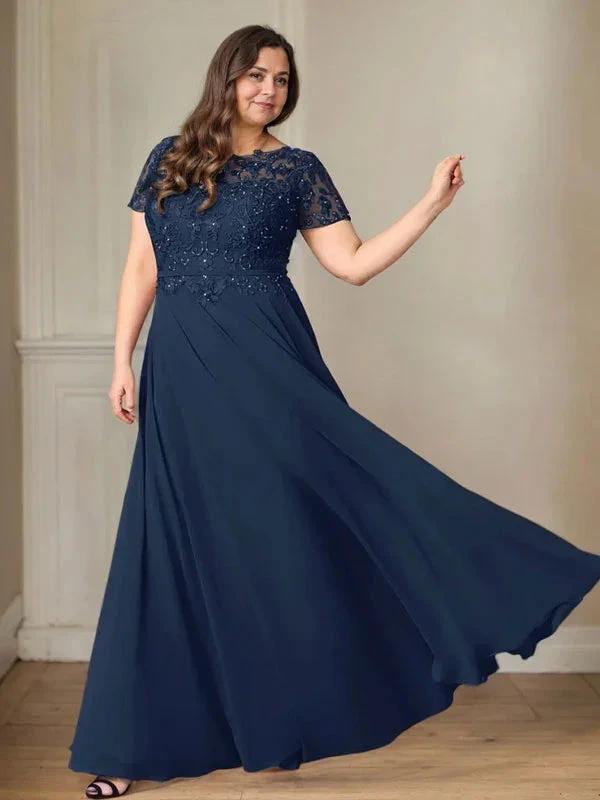 Dark Navy A-Line Boatneck Sequins Chiffon Dress by Dreamylily