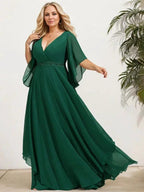 A-line V-Neck Floor-Length Chiffon Mother of the Bride Dress With Sequins Appliques Lace Beading by Dreamylily