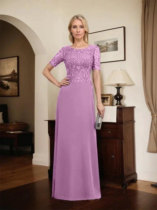 A-line Scoop Floor-Length Lace Chiffon Mother of the Bride Dress With Sequins by Dreamylily