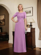 A-line Scoop Floor-Length Lace Chiffon Mother of the Bride Dress With Sequins by Dreamylily