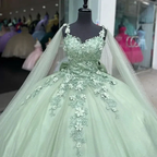 Mint Green Quinceanera Dresses 3D Flowers Ball Gown Pageant Party Sweet 15 Dress Y4481 by simplepromdress