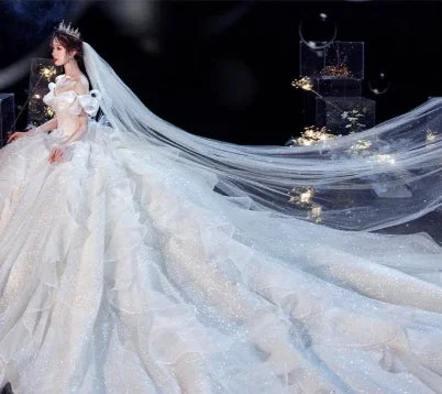 Fairy Romantic Off Shoulder White Wedding Dress Sweep Train Y6878 by simplepromdress