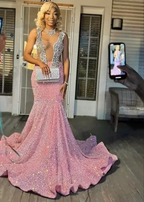 Sparkling pink prom dresses, Sexy sequins mermaid pink prom pageant evening dress Y477 by simplepromdress