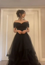 Black Off The Shoulder Tulle Long Prom Dress Black Formal Graduation Evening Dress Y7351 by simplepromdress