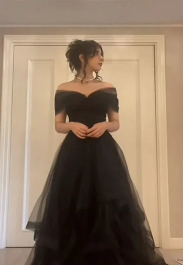 Black Off The Shoulder Tulle Long Prom Dress Black Formal Graduation Evening Dress Y7351 by simplepromdress