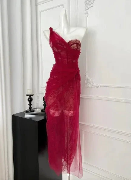 Pretty Burgundy Tulle Lace Prom Dress Evening Dress Y8506 by simplepromdress