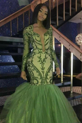 Green Sequins Prom Dresses,Sexy Mermaid Long-Sleeves Evening Gowns Y1456 by simplepromdress