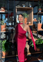 Sexy Sheath Long Prom Dress Burgundy One Shoulder Evening Gown Y8214 by simplepromdress