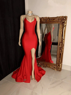 Mermaid Red Simple Evening Dress With Slit Y381 by simplepromdress