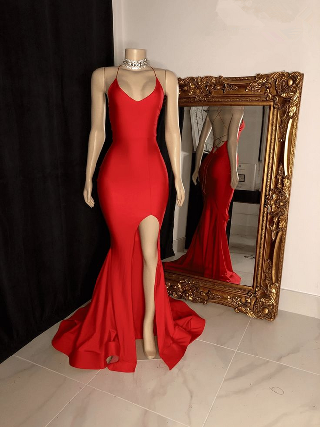 Mermaid Red Simple Evening Dress With Slit  Y381 Main Image