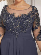 A-line Scoop Illusion Floor-Length Lace Chiffon Mother of the Bride Dress With Cascading Ruffles by Dreamylily