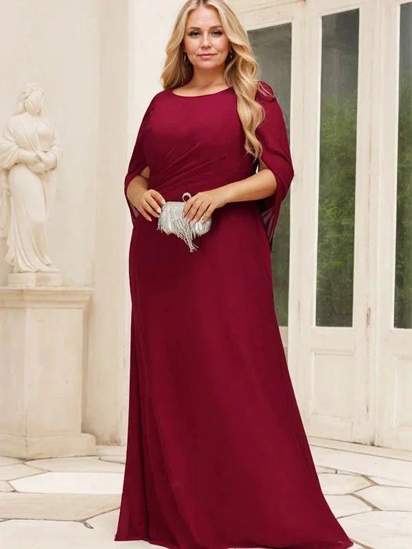 Trumpet/Mermaid Boat Neck Floor-Length Chiffon Mother of the Bride Dress With Pleated by Dreamylily