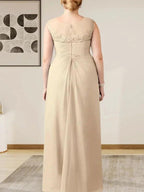 Champagne A-Line Scoop Lace Chiffon Dress by Dreamylily