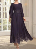 A-line Scoop Illusion Ankle-Length Lace Chiffon Mother of the Bride Dress With Sequins by Dreamylily