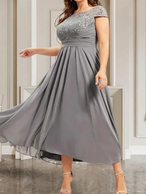 A-line Scoop Floor-Length Lace Chiffon Mother of the Bride Dress With Sequins by Dreamylily