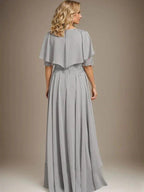 A-line Scoop Illusion Asymmetrical Chiffon Lace Mother of the Bride Dress With Beading by Dreamylily