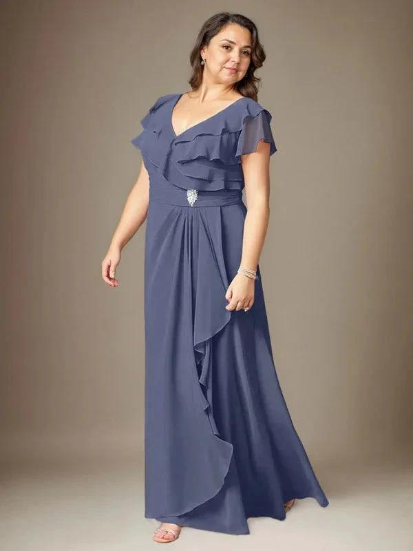 Stormy A-Line V-Neck Ruched Chiffon Dress by Dreamylily