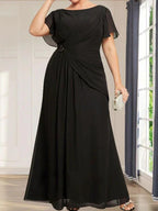 A-line Scoop Ankle-Length Chiffon Mother of the Bride Dress With Beading Pleated by Dreamylily