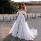 Exquisite Off Shoulder Wedding Dresses Sweetheart Applique Bride Gowns A-Line vestidos de novia playa Custom Made