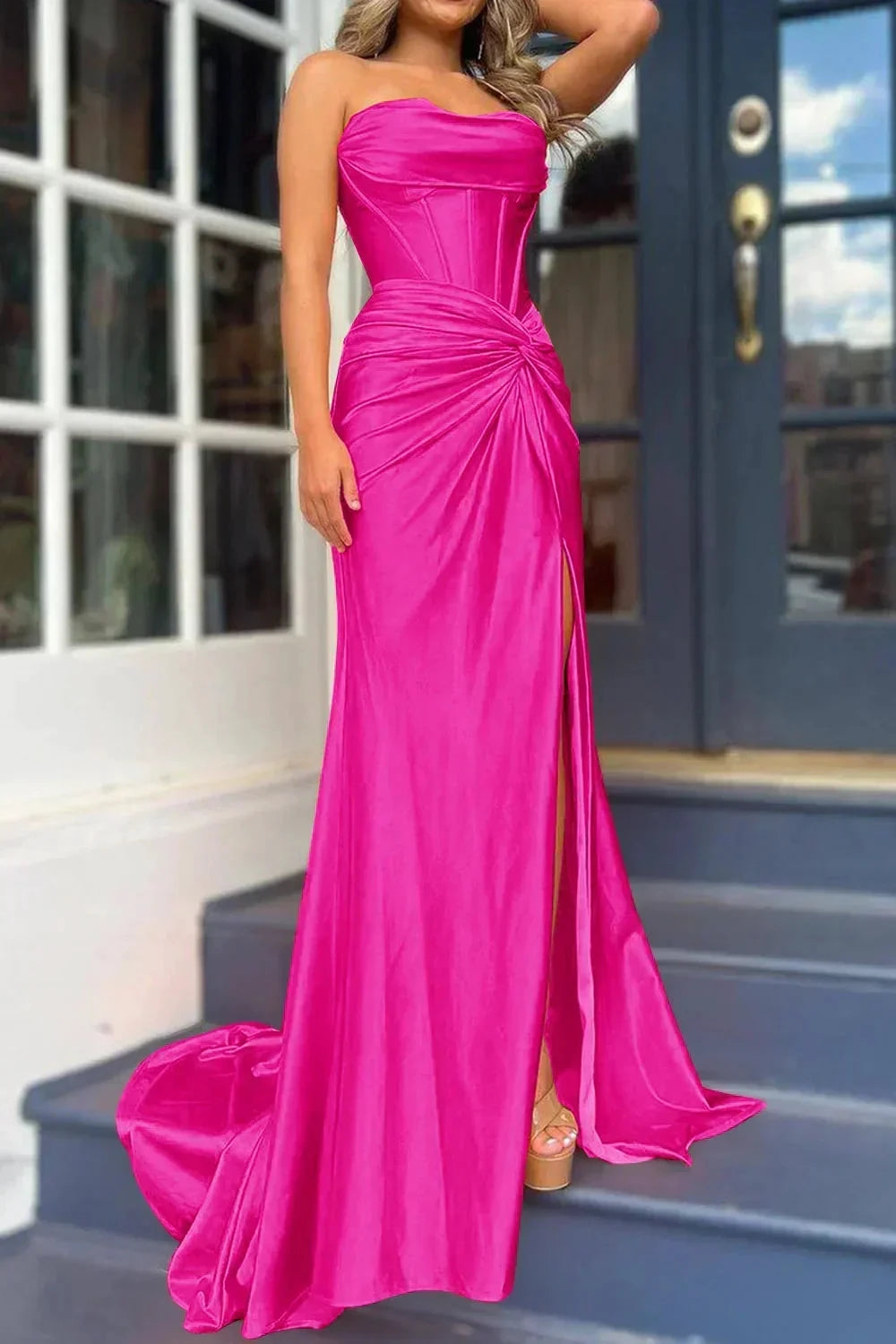 Nadia |Mermaid Strapless Satin Long Prom Dress With Slit by KissProm
