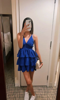 Blue V Neck Layered A Line Homecoming Dress Mini Party Dress Y7596 by simplepromdress