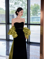 Pretty Black Strapless Satin Long Prom Dress Evening Dress With Bow Y8594 by simplepromdress