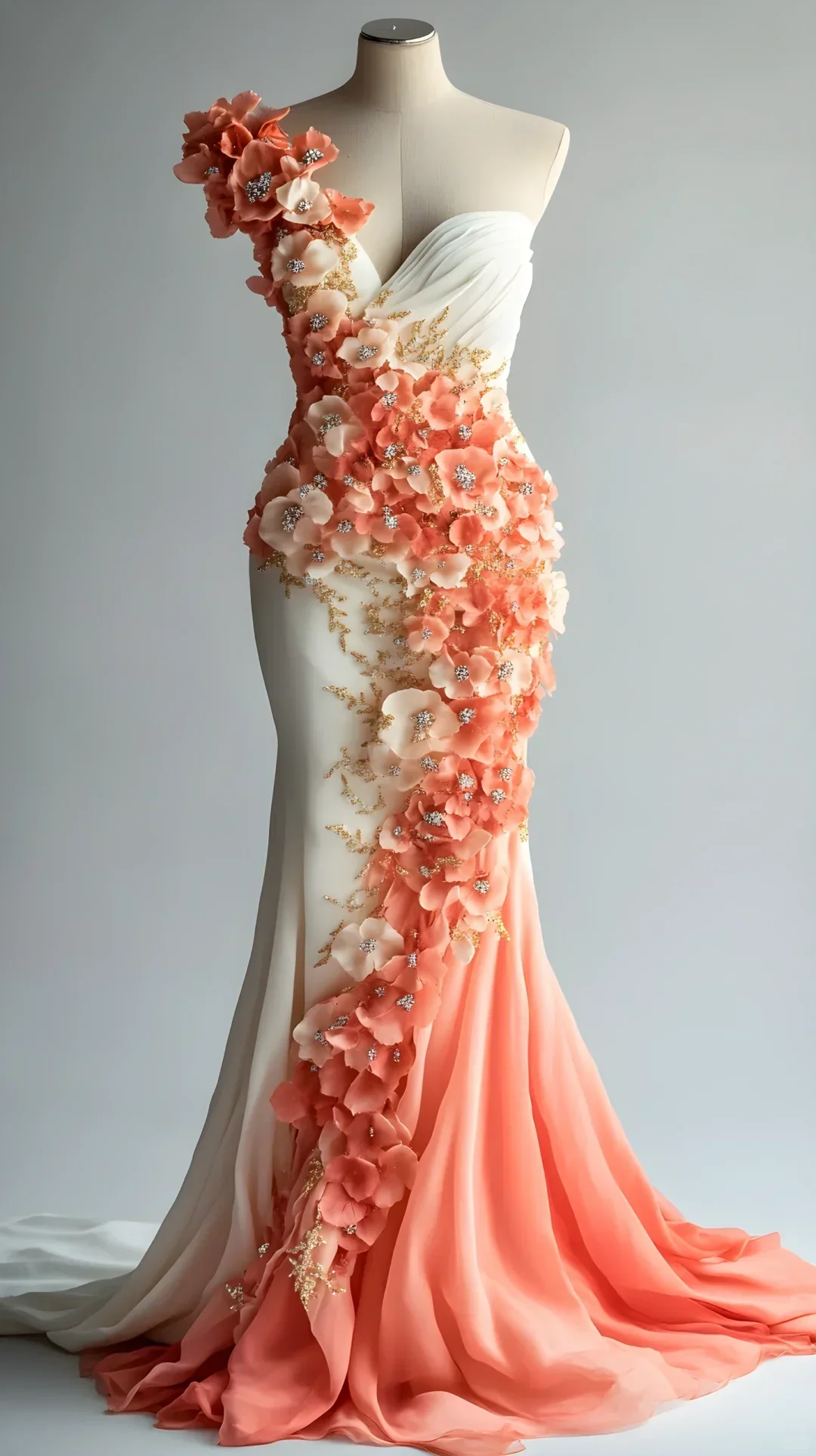 Vestido de fiesta de gasa con apliques de peonías y corte sirena, vestido de noche largo Y8566