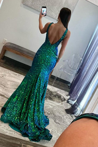Nina | Vestido de fiesta largo estilo sirena con lentejuelas rosas y escote en V profundo
