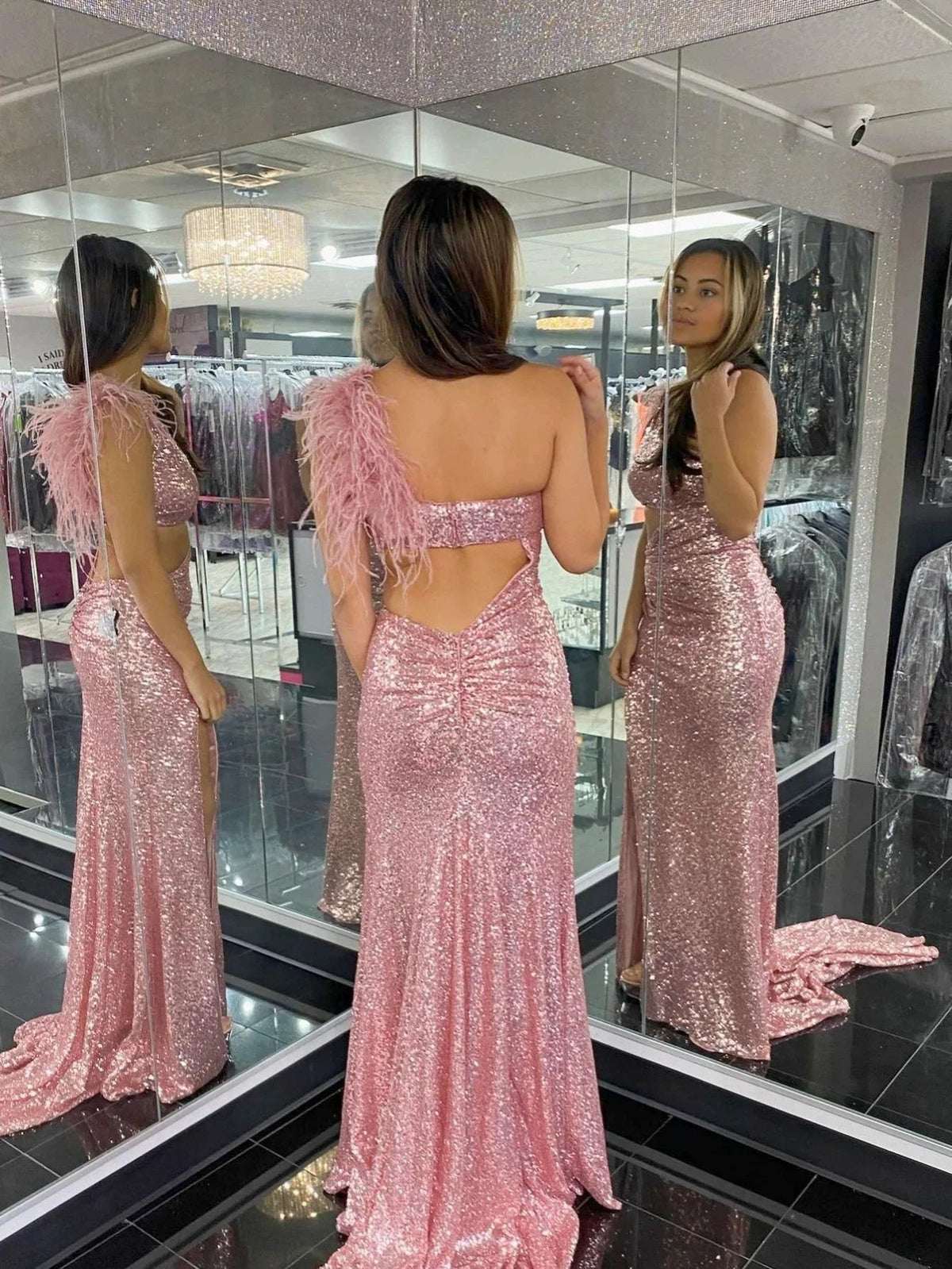 One Shoulder Sparkly Unique Black Mermaid Prom Dress by KissProm