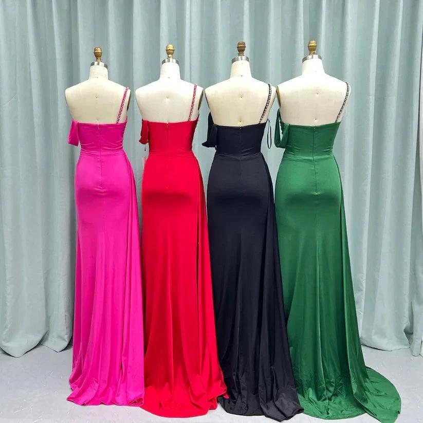 Kaydence | Chic Asymmertrical Fuchsia Beaded Long Porm Dress by KissProm