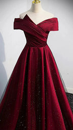 Burgundy satin long A line prom dress evening dress Y767 by simplepromdress