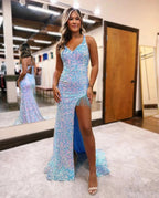 Sexy Sleeveless Slit Front Spaghetti Straps Prom Dress by BIZTUNNEL