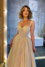 Glitter A-line Sweetheart Tulle Prom Dress with Straps by BIZTUNNEL