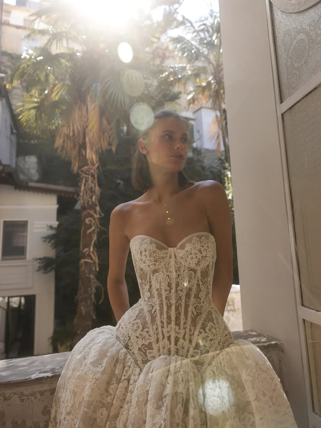 Bohemian Ivory Lace Strapless Ball Gown Wedding Dress SW193