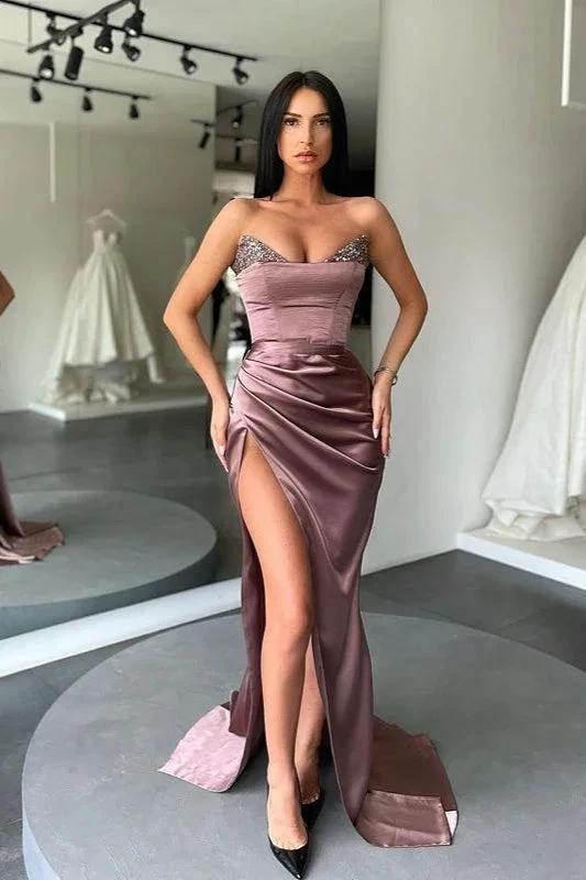 V-neck Stain Mermaid Long Prom Dress with Sequins and Slit by BIZTUNNEL