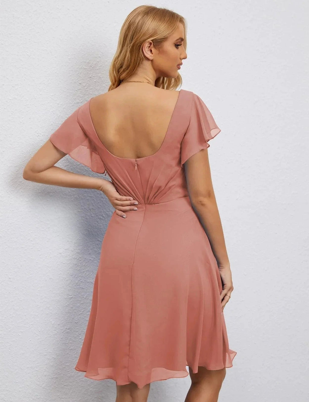 Numbersea U Back Homecoming Dress Formal Prom Dress Knee Length Short Sleeves Cocktail Party Dress 28077 by numbersea