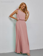 Ruffled One Shoulder Sleeveless Long Bridesmaid Dresses A-line Formal Evening Gown Side Split 28080 by numbersea
