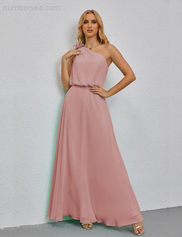 Ruffled One Shoulder Sleeveless Long Bridesmaid Dresses A-line Formal Evening Gown Side Split 28080