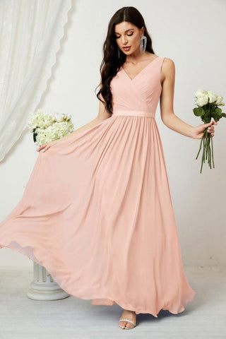 Women's Chiffon Long Bridesmaid Dresses A line Sleeveless Formal Prom Gown for Evening Party Homecoming Dresses 2808