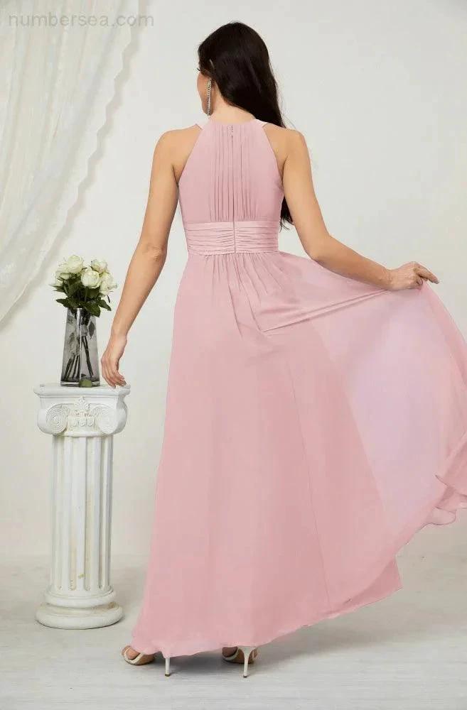 Numbersea Formal Party Gown Dress Chiffon Halter Long Sleeveless Bridesmaid Dresses 2802 by numbersea