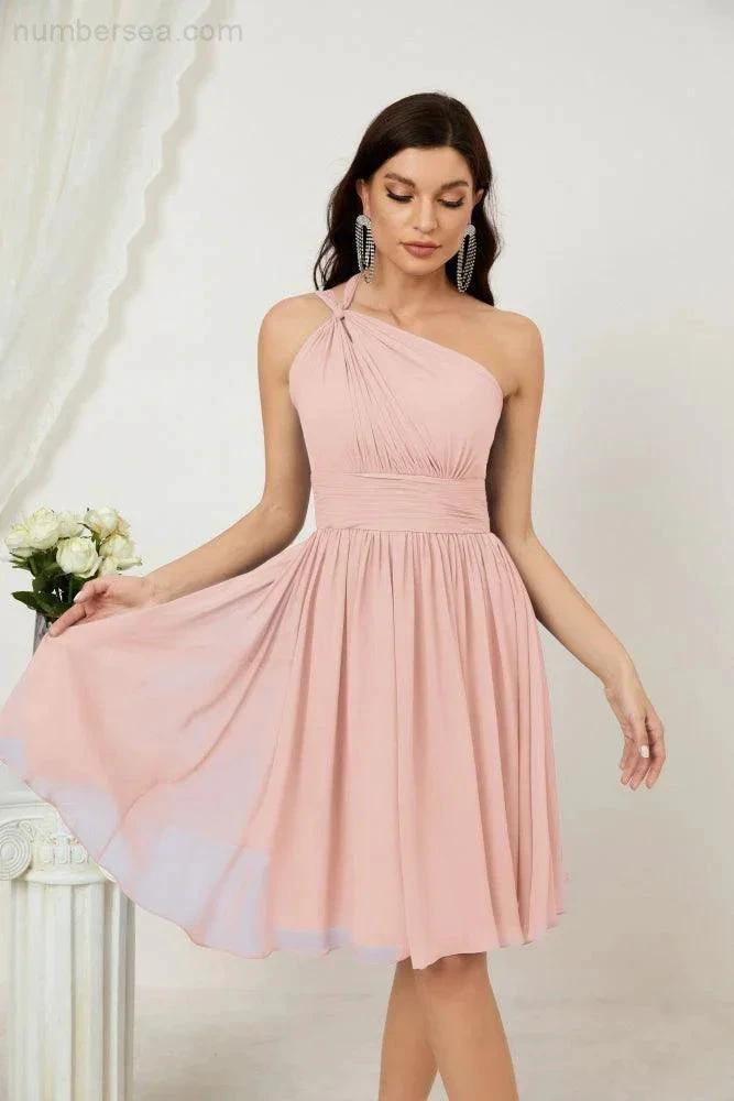 Numbersea Women Chiffon Short One Shoulder Bridesmaid Dress Formal Dresses for Party Homecoming 2804 by numbersea