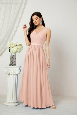 Women's Chiffon Long Bridesmaid Dresses A line Sleeveless Formal Prom Gown for Evening Party Homecoming Dresses 2808